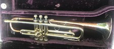 1957 HOLTON SUPER COLLEGIATE SILVER,BRASS COPRION BELL TRUMPET w/CONN 5 MPC