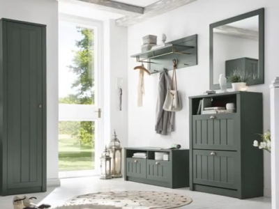 Schuhschrank Schuhkipper Landhaus grün Garderobe Flur Kommode 80 x 112 cm Forres