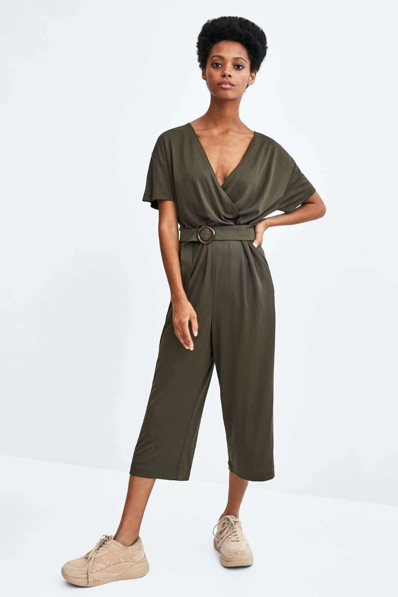 Petite Khaki Strappy Wrap Jumpsuit