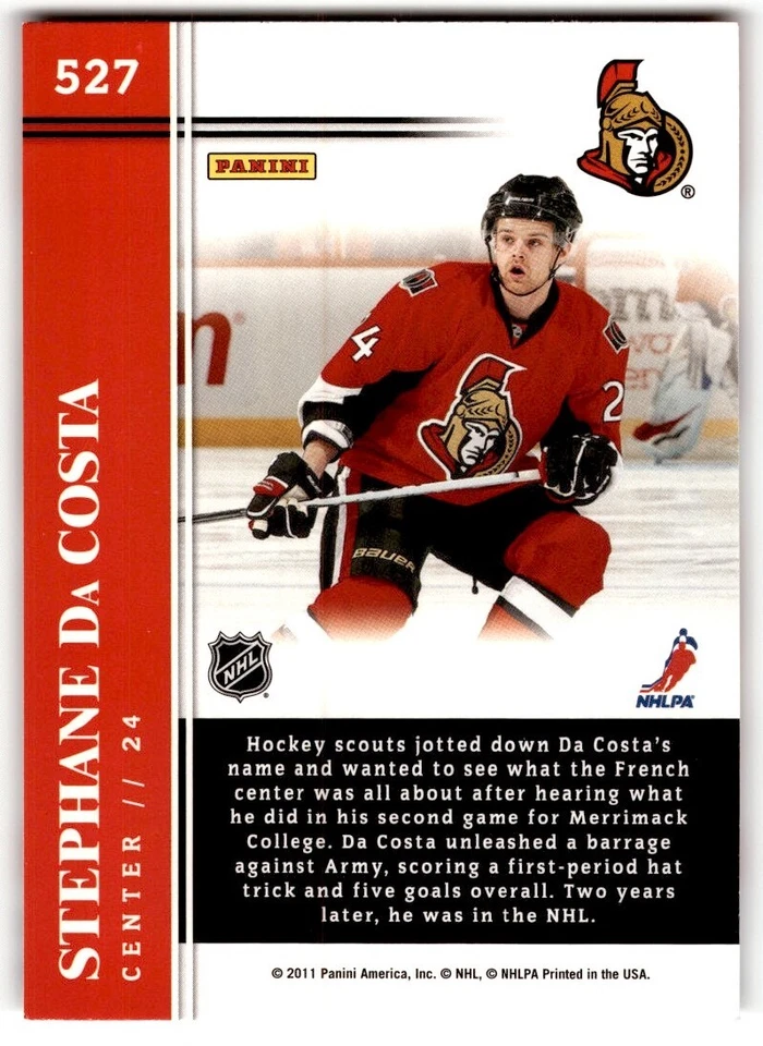 2011-12 Score Stephane Da Costa Rookie #527 Ottawa Senators - Image 2 of 2