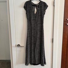 New Reformation Wellfleet Dress Black V-Neck Cutout Zip Slit Short Sleeve Sz 12