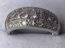Ladies Jewellery Unmarked Silver Cubic Zirconia & Pink Amethyst Ring Size S1/2