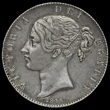 1845 Queen Victoria Young Head Silver Crown, Cinquefoil Stops, GVF #3