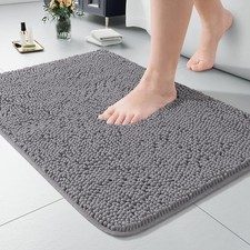 Washable Non-Slip Shaggy Bath Mat 24x36 Inch, Soft Plush Chenille, Gray