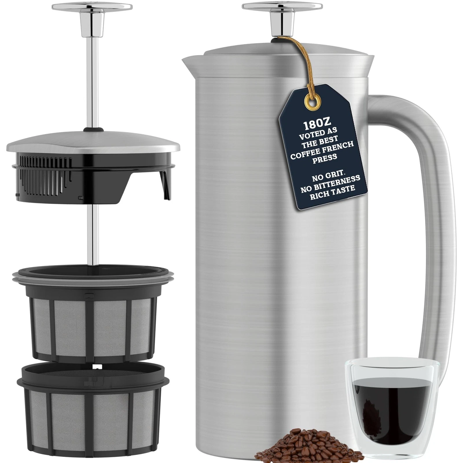 ESPRO P7 Brushed Stainless Steel French Press 304 – Patented Double Walled