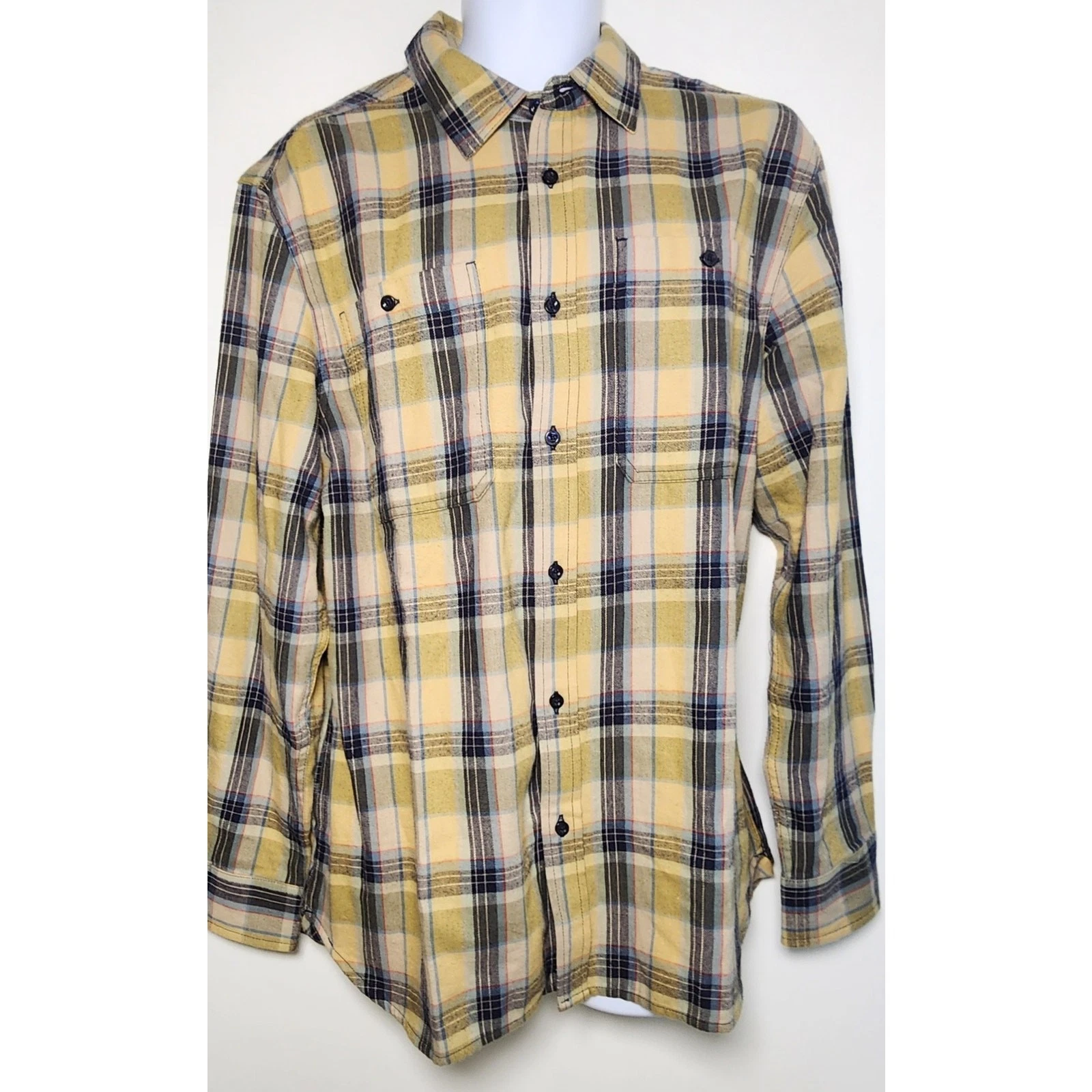 The North Face Plaid Flannel Button Down Shirt Men XL Yellow Outdoor