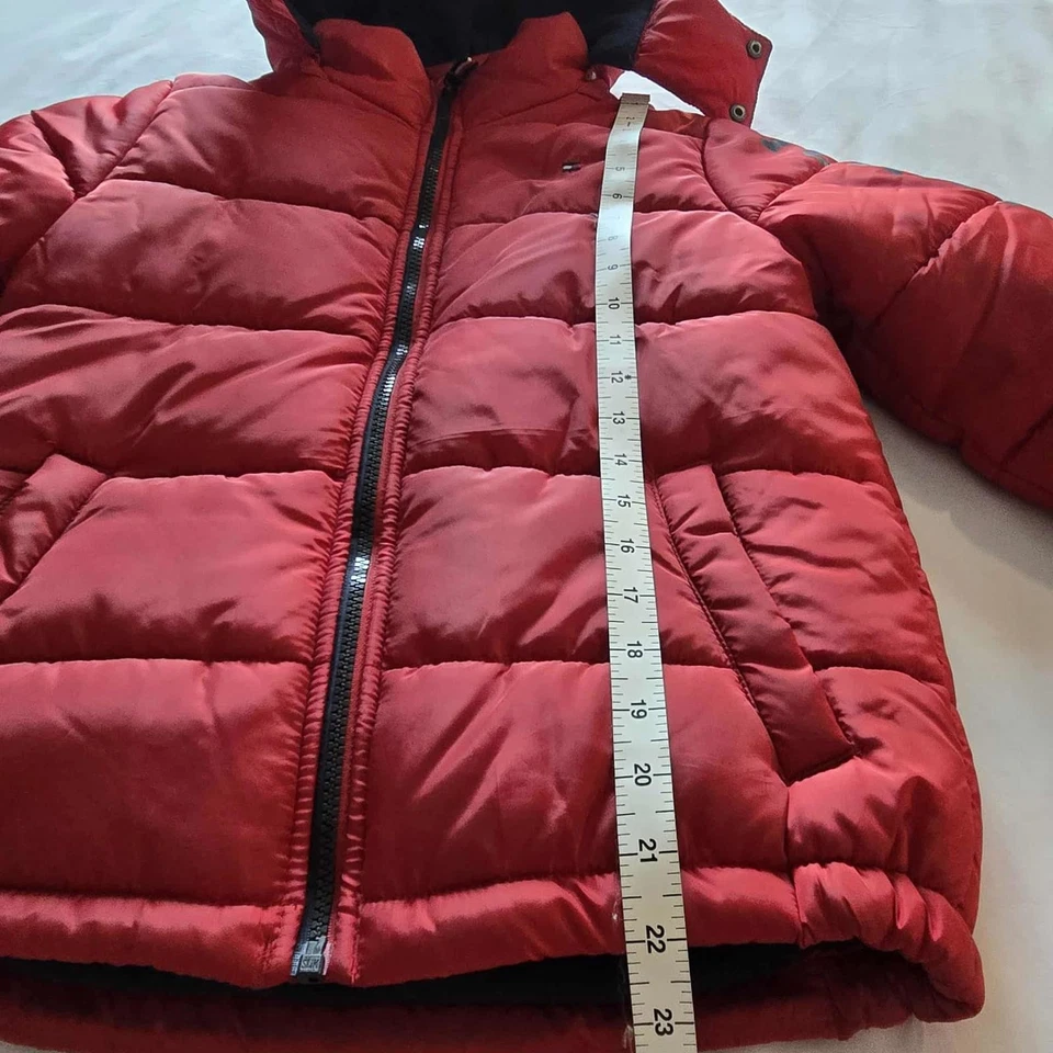 NUEVO SIN ETIQUETAS Niños S (8) Tommy Hilfiger Rojo Puffer Chaqueta Forrada de Vellón Invierno Capucha Gruesa Foto 3 de 4