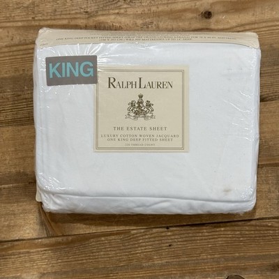 NOS - Vintage Ralph Lauren ''Alissa White'' Jacquard Weave King Fitted Sheet- READ