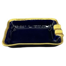 Jlmenau Echt Kobald Aschenbecher Porzellan Graf von Henneberg Blau Gold Oldmoney