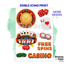 Casino Edible Cake Topper | Vegas Party Cake | Poker Chips Cards Roulette Veg