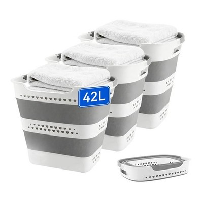 42L Collapsible Laundry Basket Set - Foldable Storage Hamper with