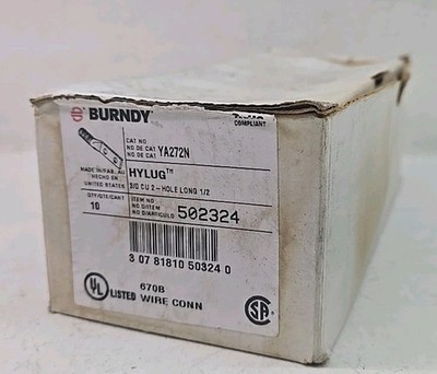 Box of 10 -  Burndy YA272N Hylug 502324 - 3/0 AWG  CU 2 Hole Compression Lugs