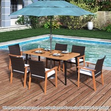 7PCS Patio Dining Table Set w/Tabletop, 1.97" Umbrella Hole, Removable Cushion