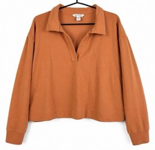 Athleta Womens Small Drop Shoulder Cropped Collared Pullover Sweatshirt Rust