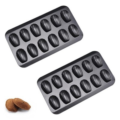 2 Pack Madeleine Pan, Spherical Scallop Madeline Bakeware 12-Cavity Heavy Dut