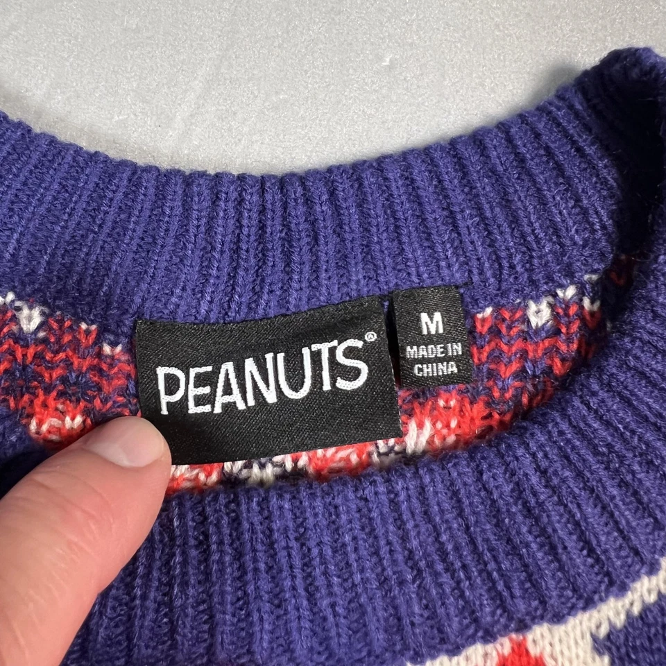 Peanuts Puffer Ugly Christmas Sweater Mens M Red White Snoopy Pom Pom - Image 2 of 4