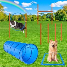 Dog Agility Course Set - Outdoor Obstacle Training Kit with Tunnel, Hurdles, Wea