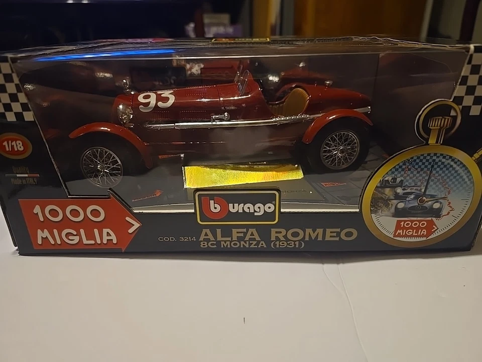 Burago 3214 escala 1/18 rojo Alfa Romeo 8C Monza 1931 #93 1000 Miglia fundido a presión  Foto 2 de 4