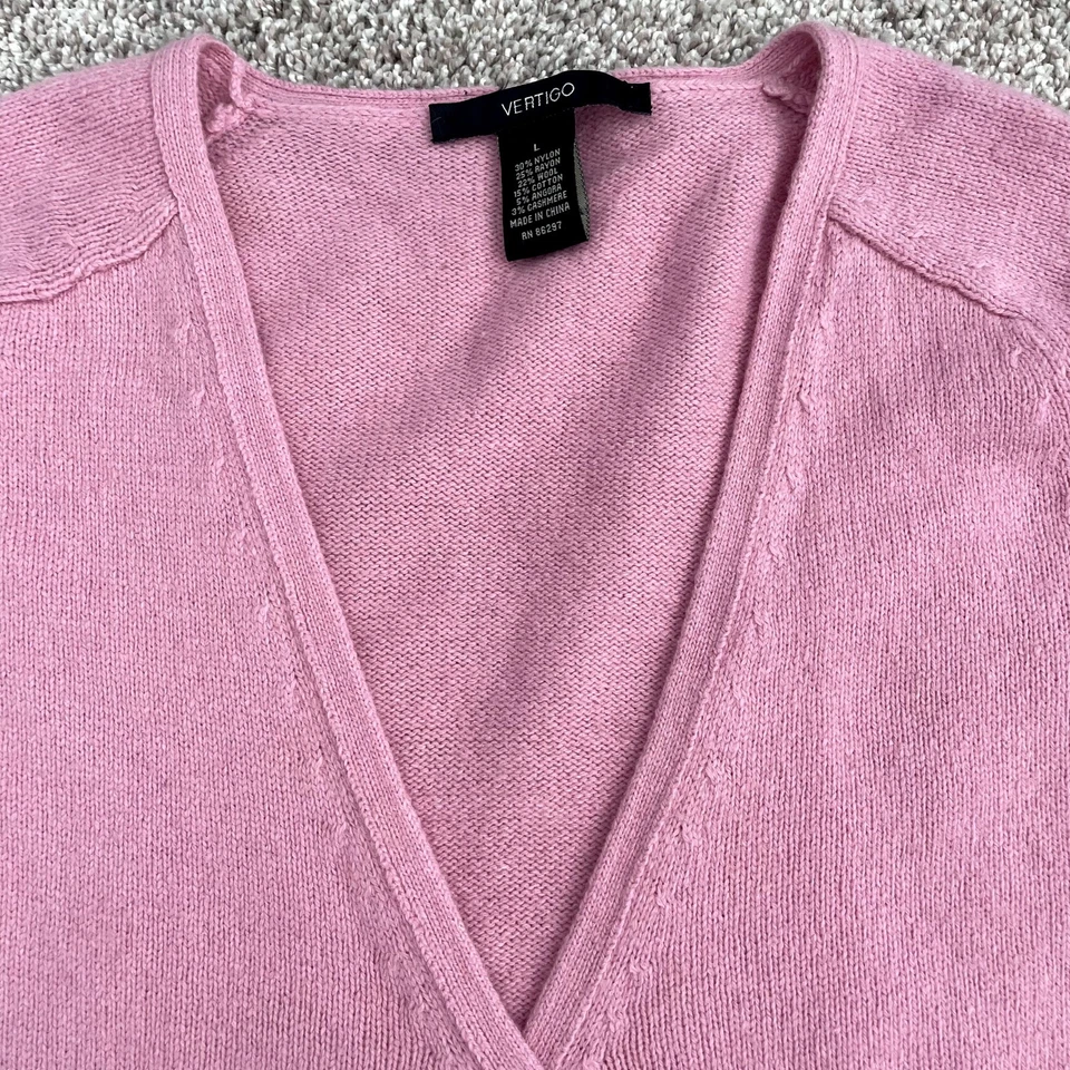 Vertigo Y2K Wool Angora Cashmere blend Wrap Cardigan Sweater Size L Pink - Image 3 of 4
