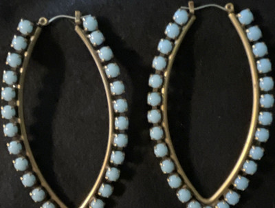 Gilt Groupe Gold Tone Marquise Hoop Earrings Light Blue Glass