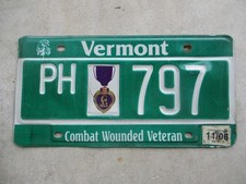 Vermont Purple Heart 2006  license plate # 797
