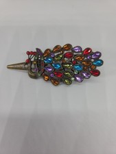 Vintage Hair Clip Brass Tone Metal Peacock settings Multicolored 3.75" Long