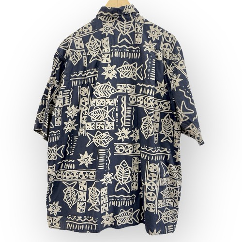 Go Barefoot Men’s Large Hawaiian Shirt Black Tropical Cotton Fish Made In USA - Picture 6 of 6