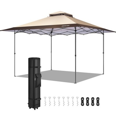 13x13ft Pop Up Gazebo Instant Canopy Tent One Push Heavy Duty with Wheels Beige