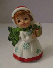 Vintage Lefton Winter Christmas Snowflake Girl Figurine Holding Presents #7698