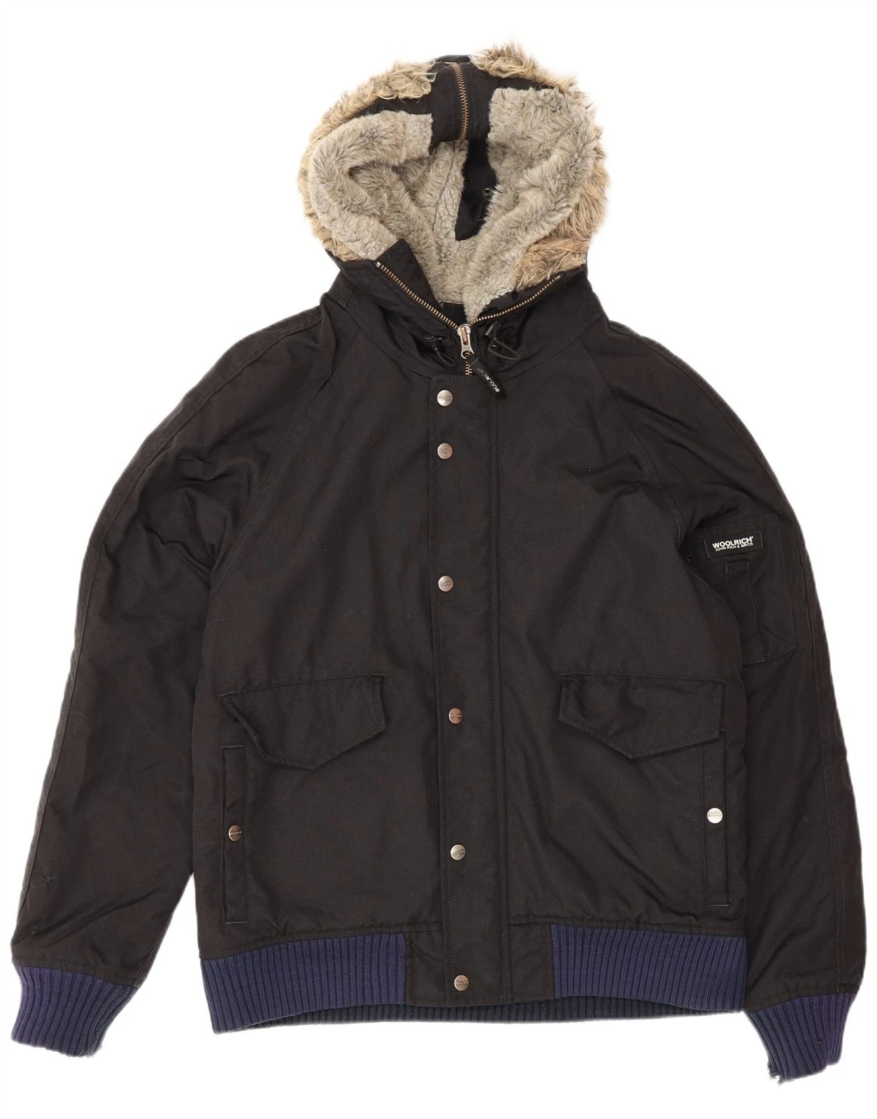 Woolrich Mens Hooded Windbreaker Jacket UK 40 Large Black CJ20