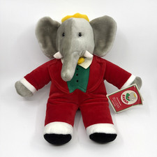 Vintage 1988 Macy's GUND Babar the Elephant Plush 14" Holiday NWT