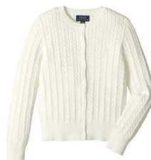 $60 NWT Polo Ralph Lauren Girl's Cable Knit Cotton Cardigan XL 16 Years Ivory