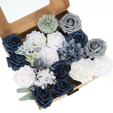 Artificial Flowers Combo Silk Mix Fake Flowers with Stems Faux Flower Set Blue