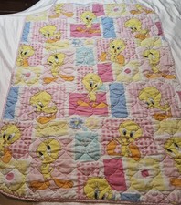 Vintage 1997 Looney Tunes Tweety Bird Pink Crib /Toddler Bed Blanket Warner Bro