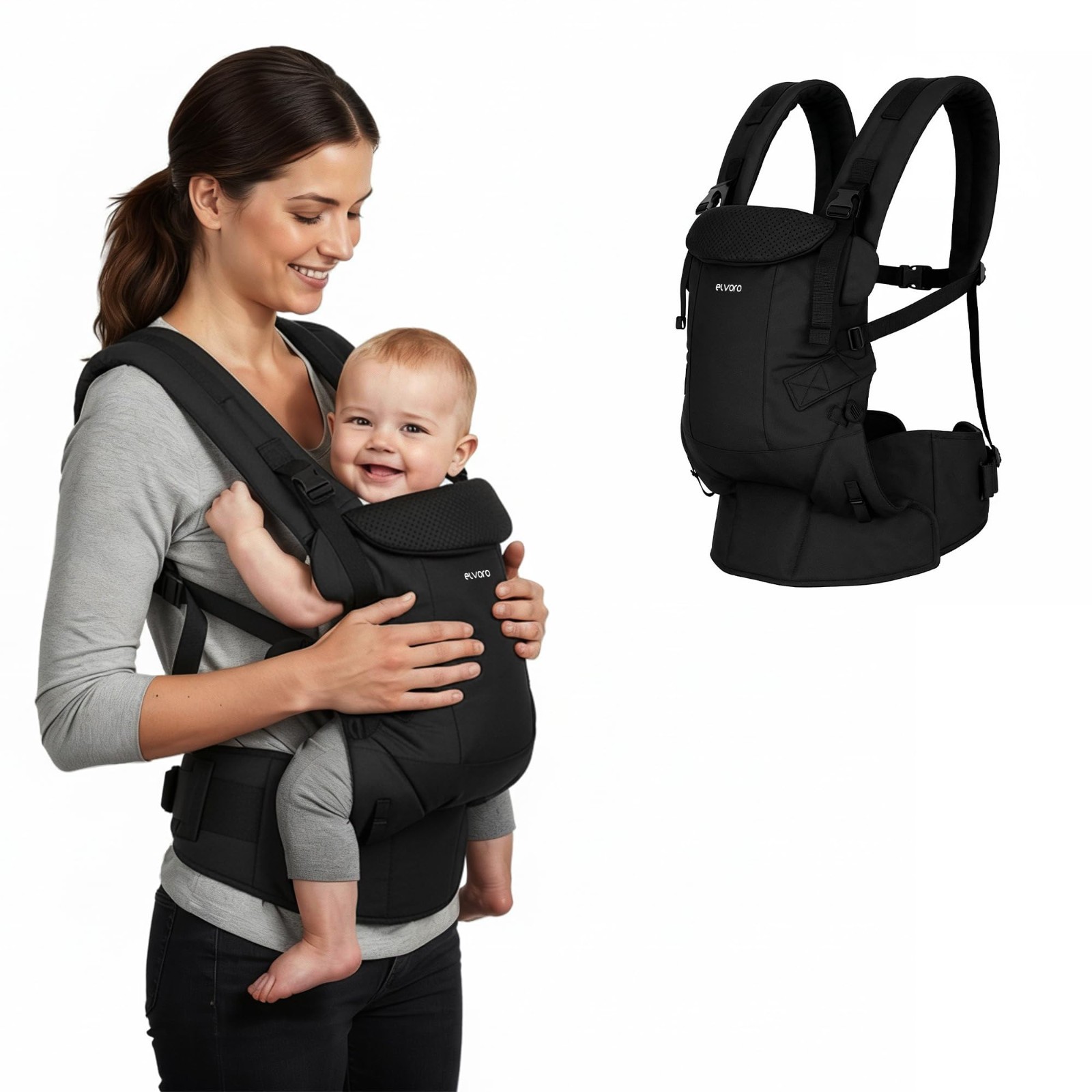 Baby Carrier- Adjustable Baby Carrier for Infants and Toddlers - Black