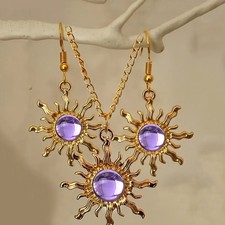 Princess Rapunzel, Tangled Purple Gold Sun Necklace Matching Earrings Set