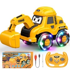 Toddler Remote Control Excavator with Flashing Light-Up Wheels, USB Rechargeable