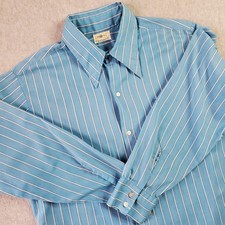 Vintage Penney's Towncraft Inn Shop Shirt Mens Large Blue Striped Button Up 60s