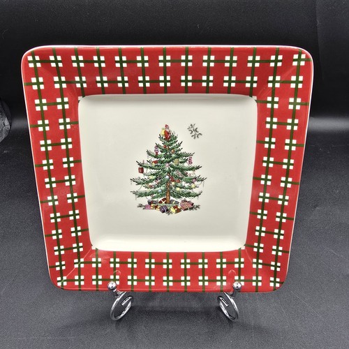 4er Set SPODE Christmas Tree TARTAN Collection Canape Teller 7" Zoll QUADRATISCH - Bild 4 von 8