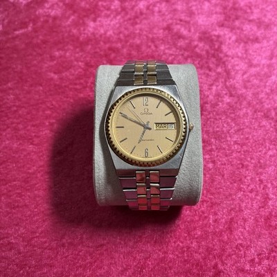 Vintage OMEGA Seamaster Quartz Day-Date-Two-Tone Gold Bezel 1980s Ref 396.1014