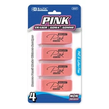 BAZIC Pink Eraser, Latex Free Bevel Erasers,,1 Pack = 4 pieces 