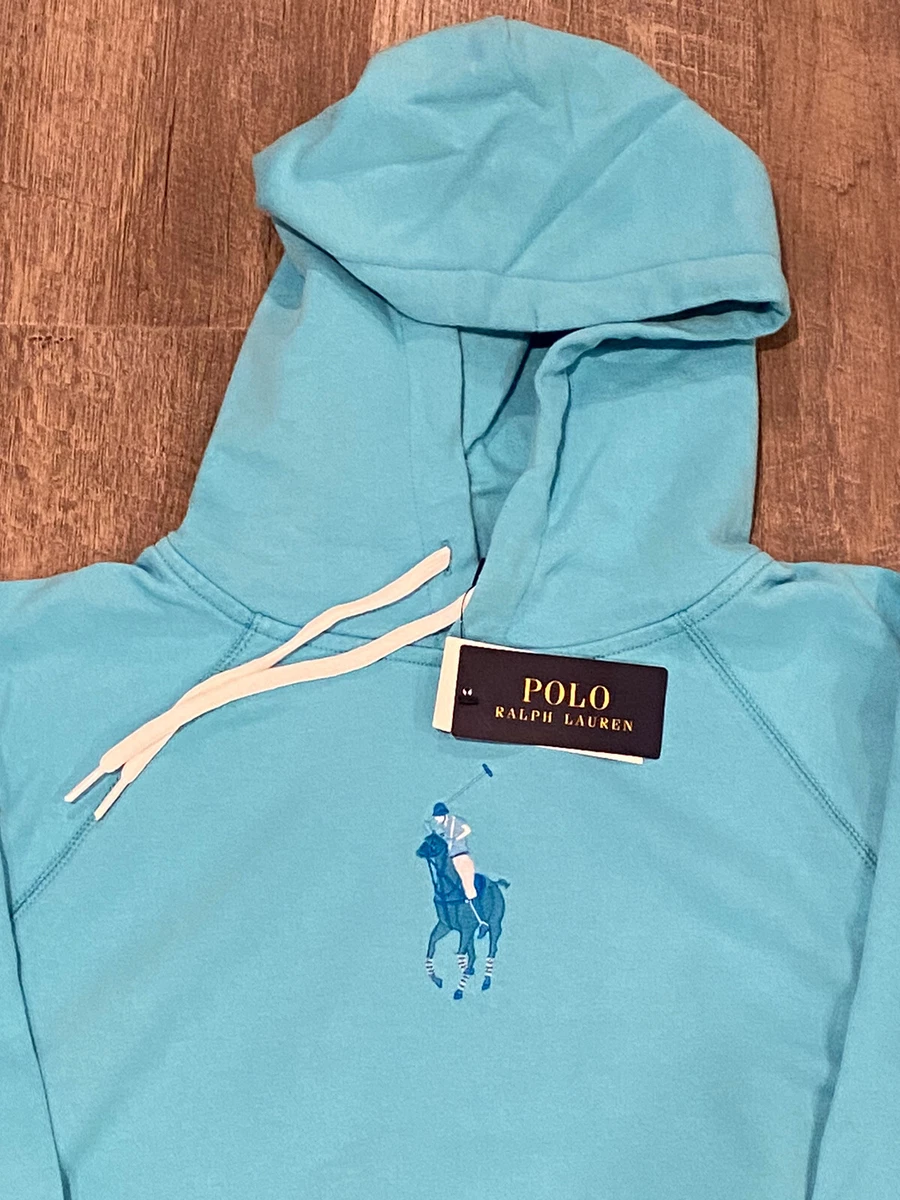 NWT Womens Polo Ralph Lauren Fleece Hoodie w Embroidered Big Pony Logo Blue S