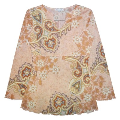 Y2K BoHo WHIMSIGOTH *MOA MOA* PAISLEY FLORAL PRINT BELL SLEEVE MESH TUNIC TOP S