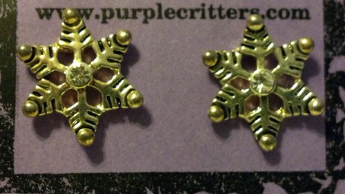 Little Silver Snowflake Design Small Clear Stone Pierced Fashion Earrings