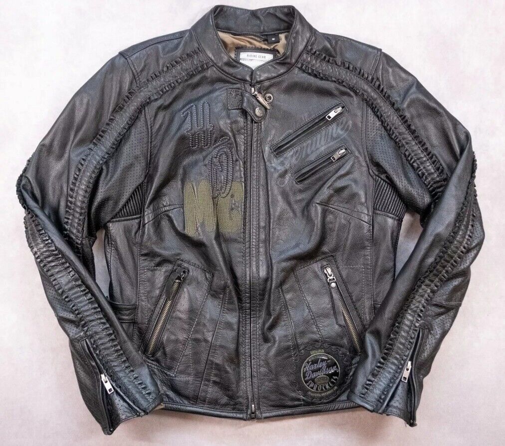 Harley-Davidson MEDIUM Pacer Leather Jacket w Cat Graphics Harley-Davidson MEDIUM Pacer Leather Jacket w Cat Graphics