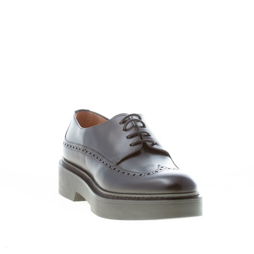 SANTONI women shoes black leather classic elegant derby wingtip made in Italy - Picture 2 of 8