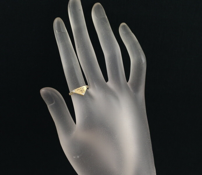 【PRADA】l チェーン リング ゴールド ロゴ トライアングル Auth PRADA Ring Diamond Triangle Logo Chain US4.5 18K 750
