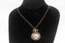 Silver Tone Pocket Watch Pendant Necklace Detailed Design Cage Front Battery