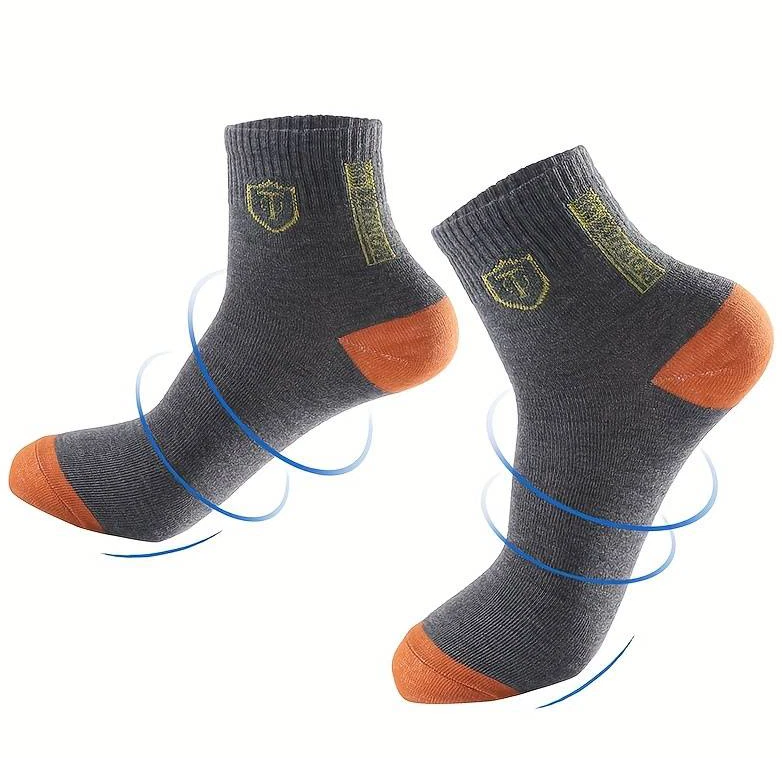 6pairs Men's Cotton Sweat Absorbing Embroidered Crest Athletic Socks, Ankle Sock - Image 3 of 4