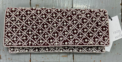 From St Xavier Lattice Foldover Bag, Burgundy Velvet Beaded Clutch, NWT